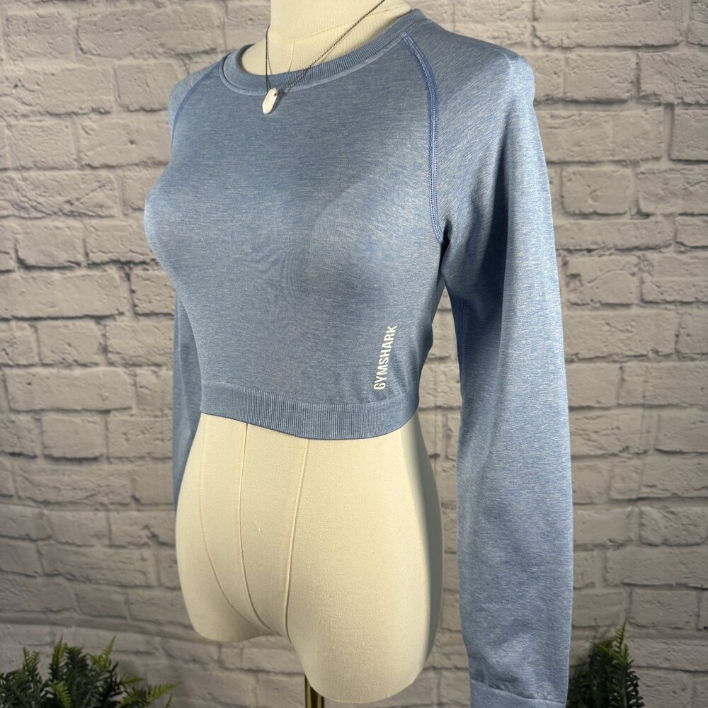 Gymshark Light Blue Seamless Long Sleeve Crop Top M Activewear